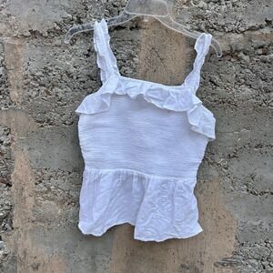 Old Navy White Cotton Smocked Tank Top Size Medium Ruffle Embroidered